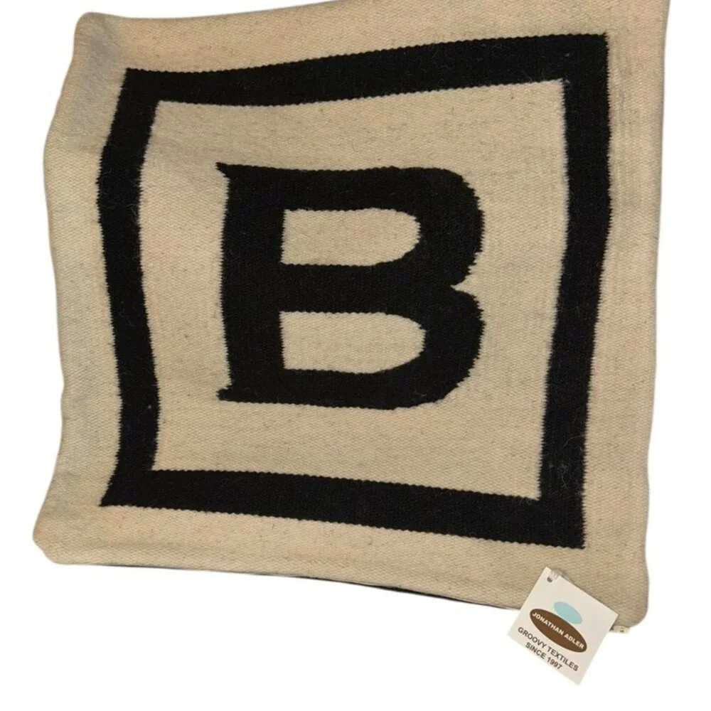 Jonathan Adler Black Cream white wool hand woven square 